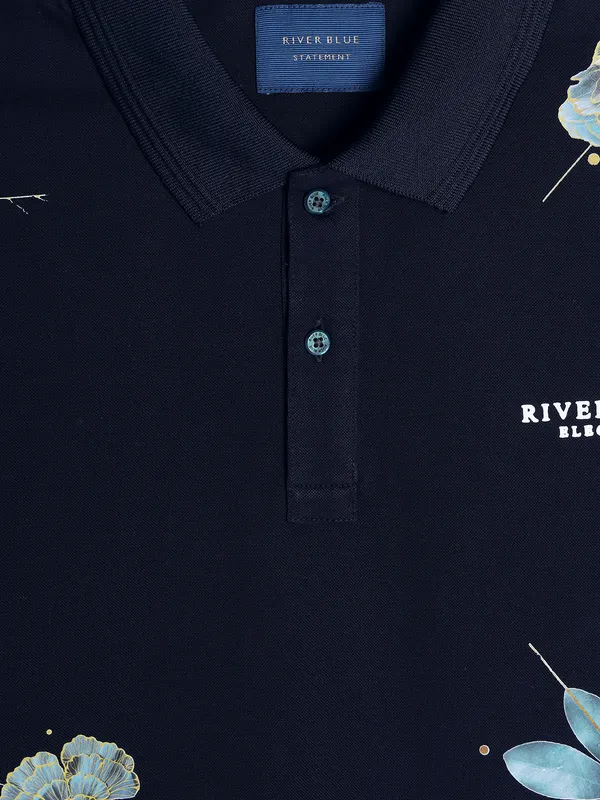 RIVER BLUE cotton navy printed casual t-shirt
