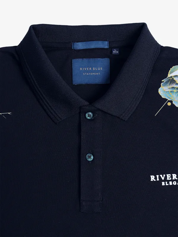 RIVER BLUE cotton navy printed casual t-shirt