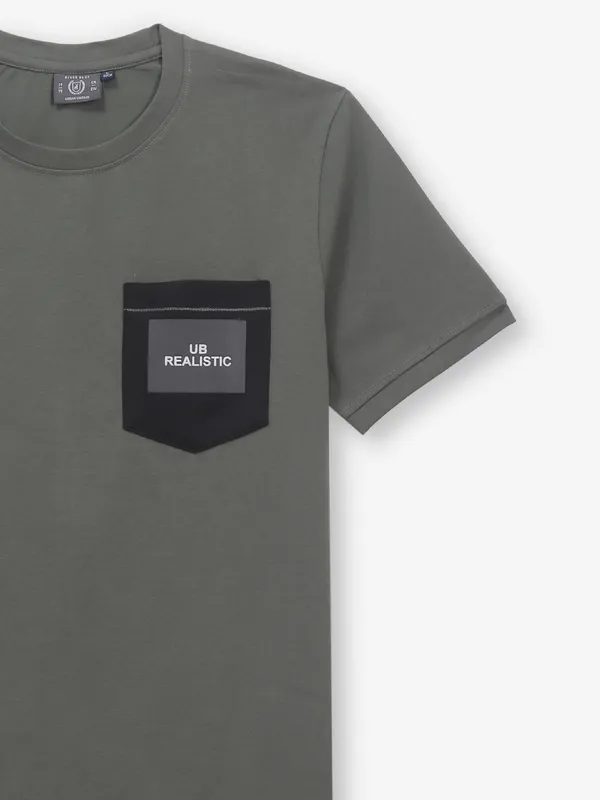 RIVER BLUE cotton olive t-shirt for men