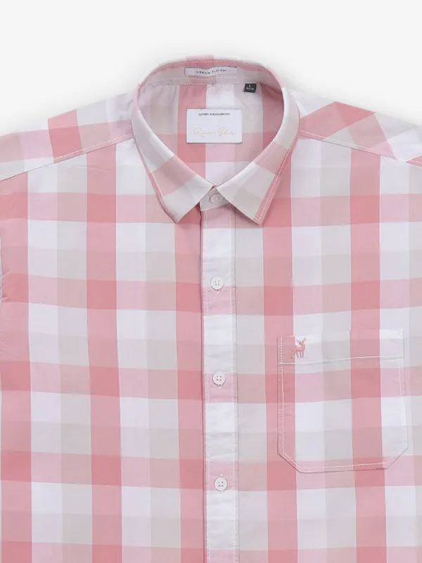 RIVER BLUE cotton peach shirt with checks