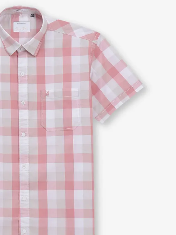 RIVER BLUE cotton peach shirt with checks