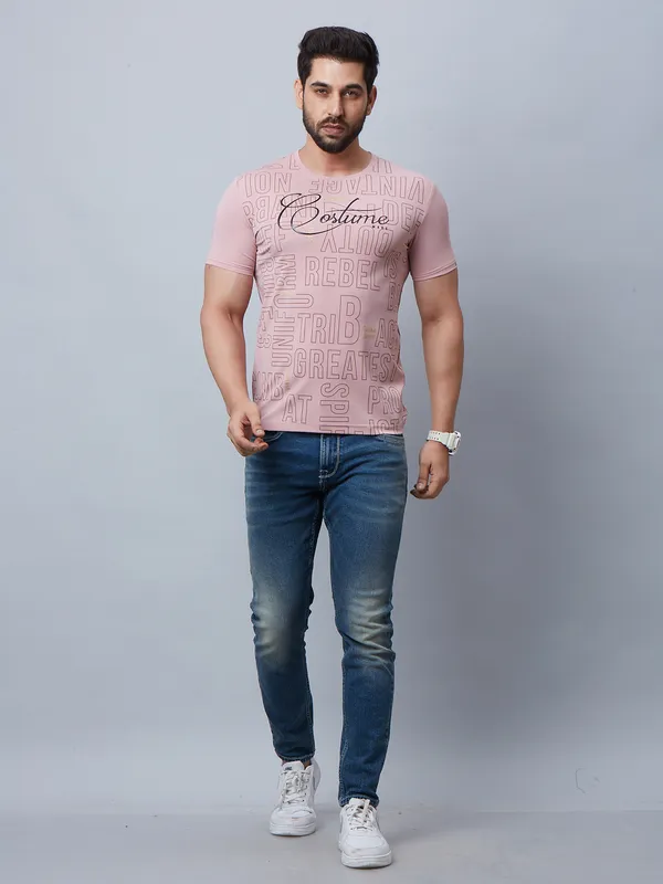 River Blue cotton pink printed t shirt