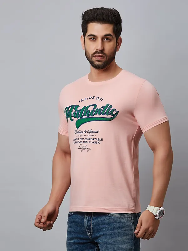 River Blue cotton pink round neck t shirt