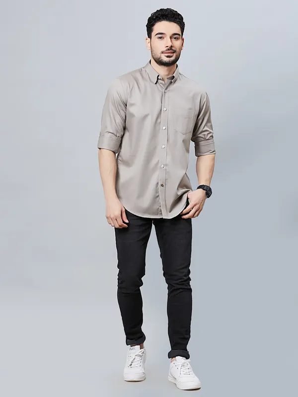 RIVER BLUE cotton plain grey shirt