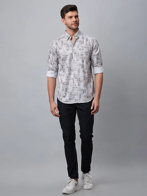 River Blue cotton printed grey shirt