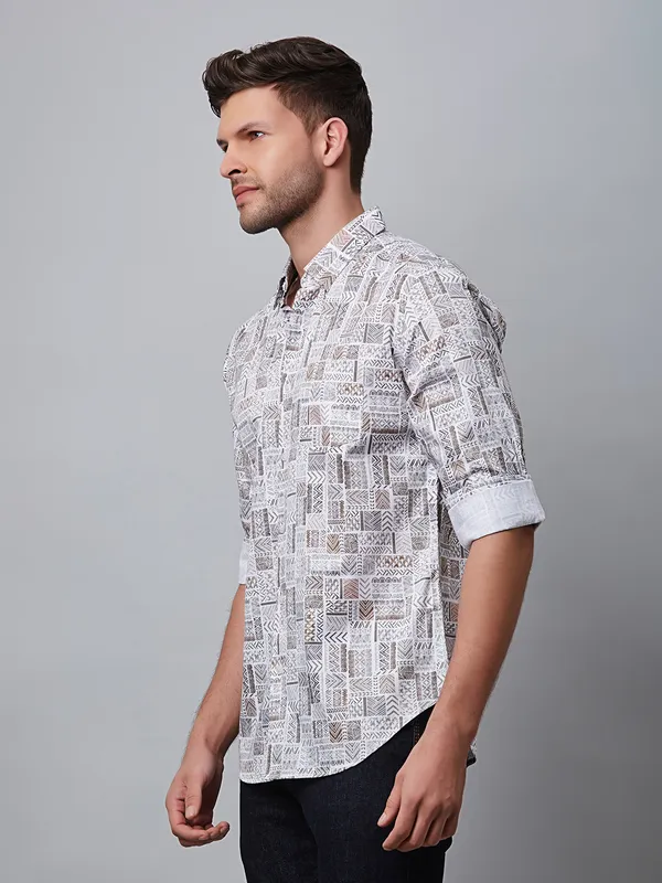 River Blue cotton printed grey shirt