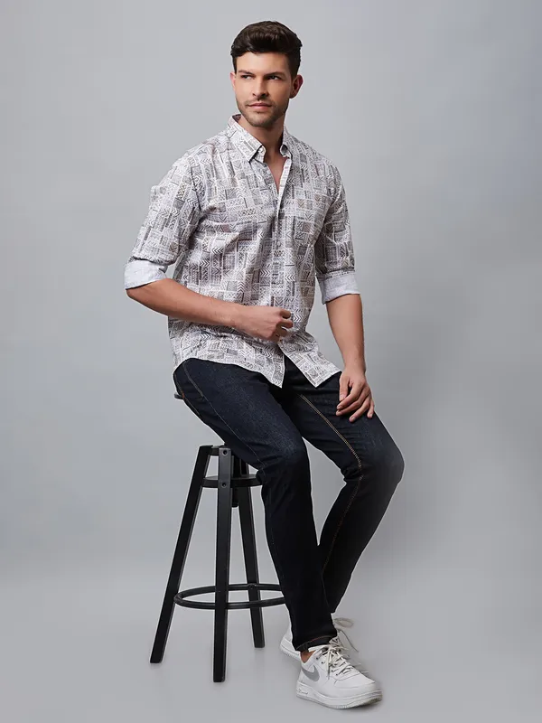 River Blue cotton printed grey shirt