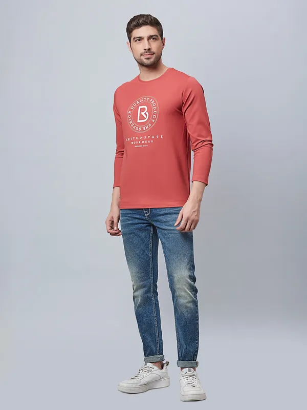River Blue cotton rust orange printed t shirt
