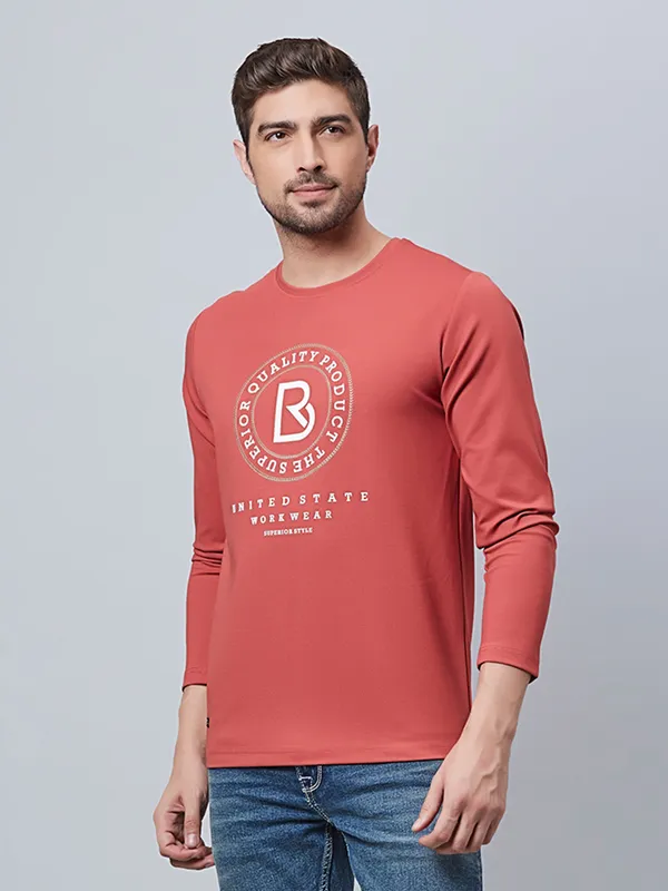 River Blue cotton rust orange printed t shirt