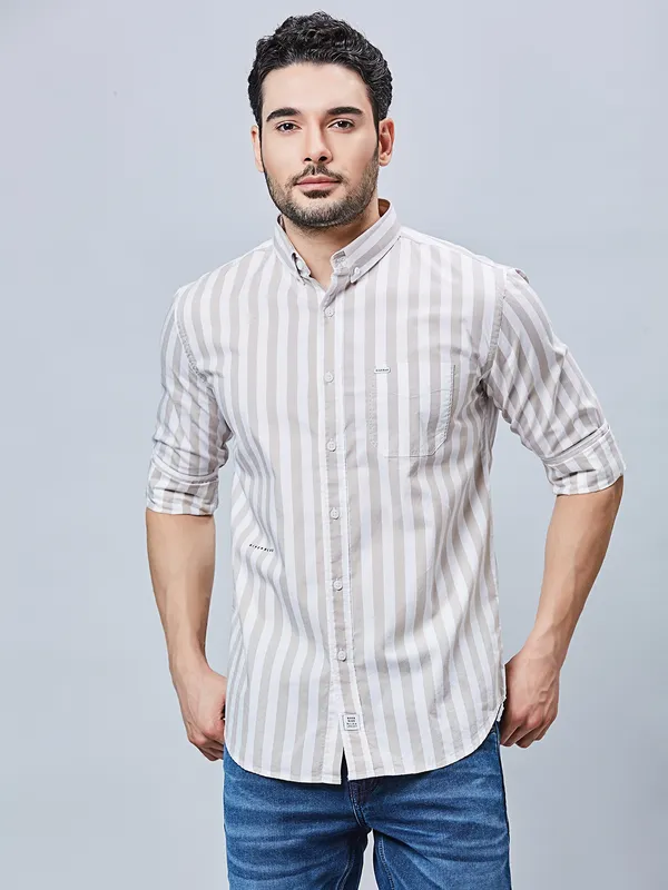 RIVER BLUE cotton shirt for men in white and beige