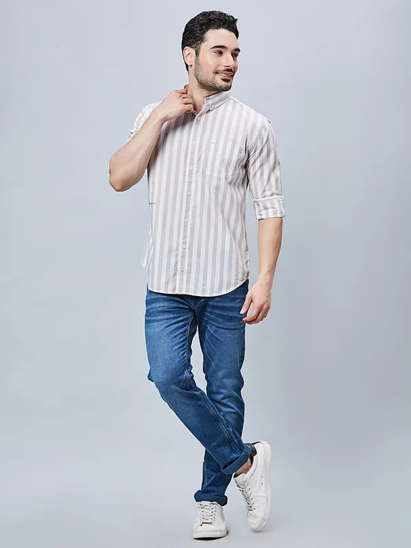 RIVER BLUE cotton shirt for men in white and beige