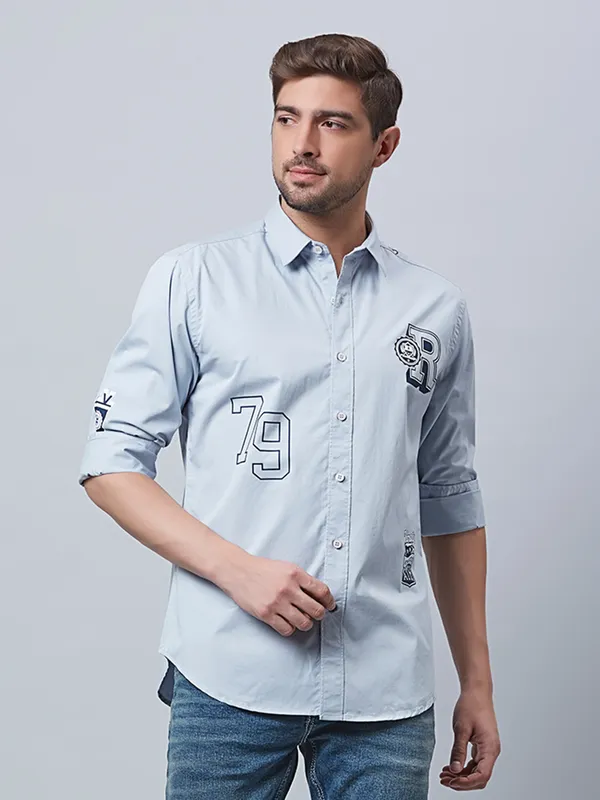 River Blue cotton sky blue casual shirt