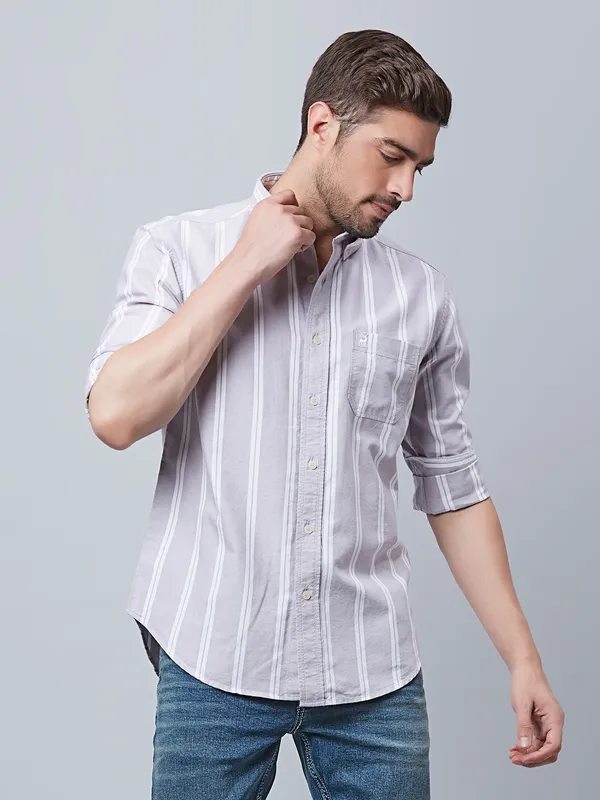 River Blue cotton stripe grey shirt