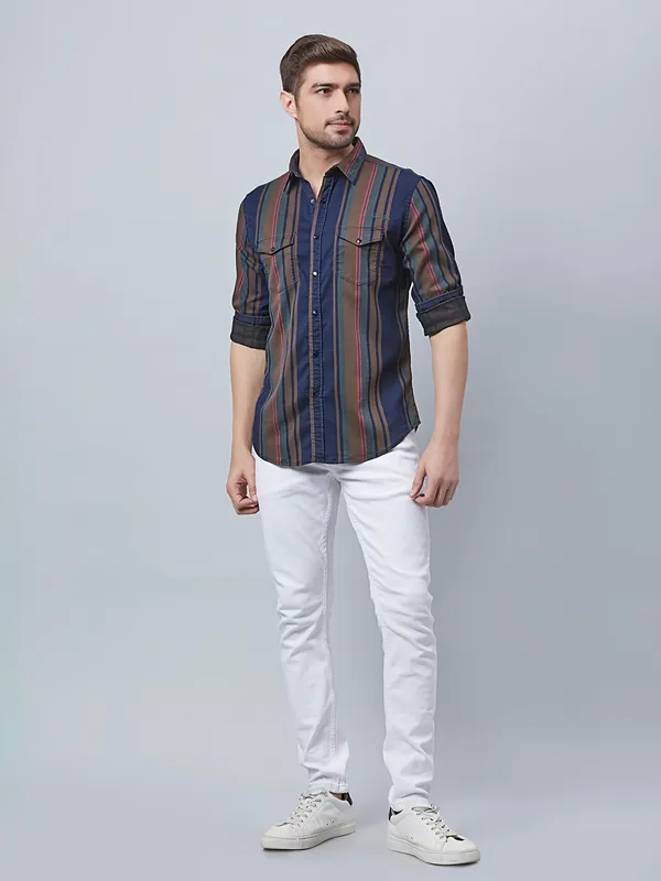 River Blue cotton stripe shirt in blue