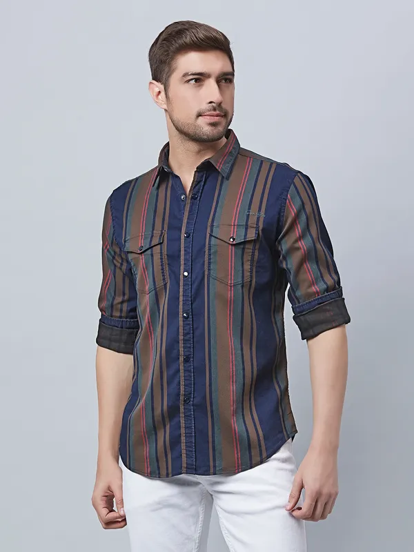 River Blue cotton stripe shirt in blue