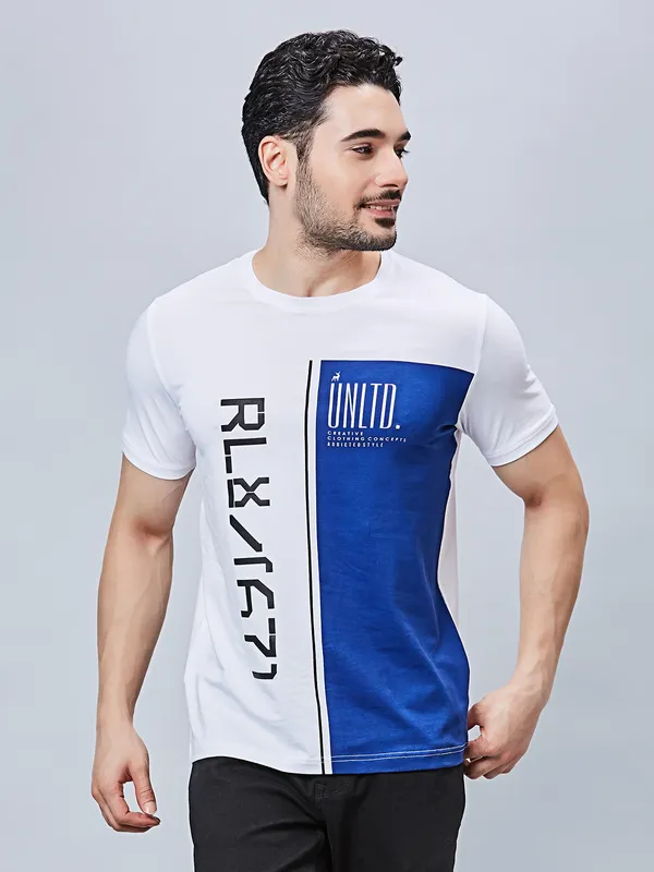 RIVER BLUE cotton white and blue printed t-shirt