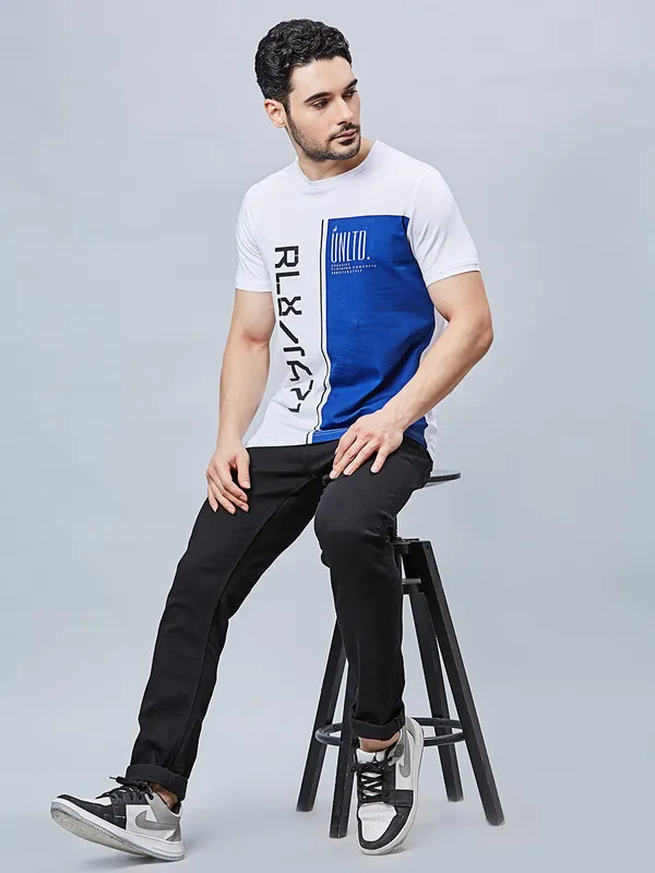 RIVER BLUE cotton white and blue printed t-shirt