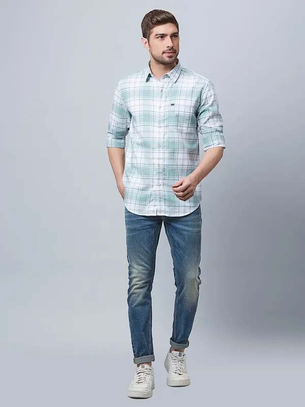 River Blue cotton white and green checks shirt