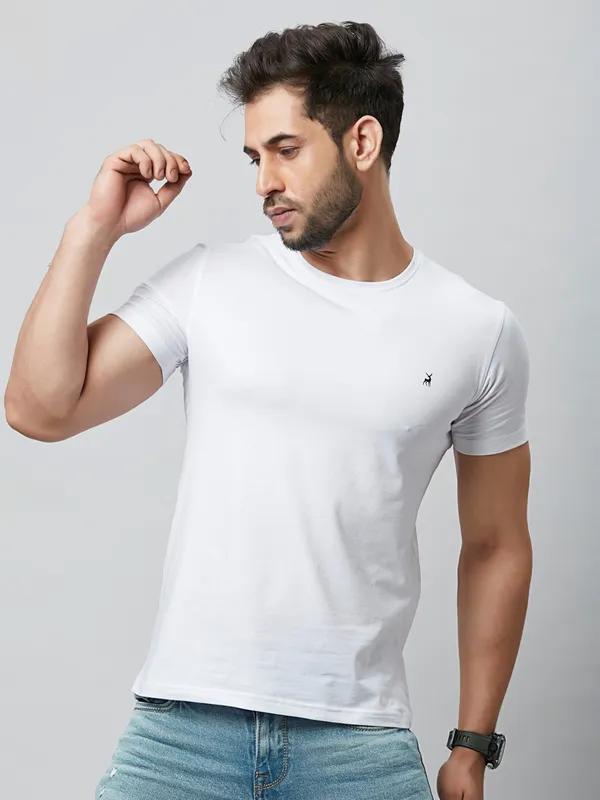 River Blue cotton white plain t shirt