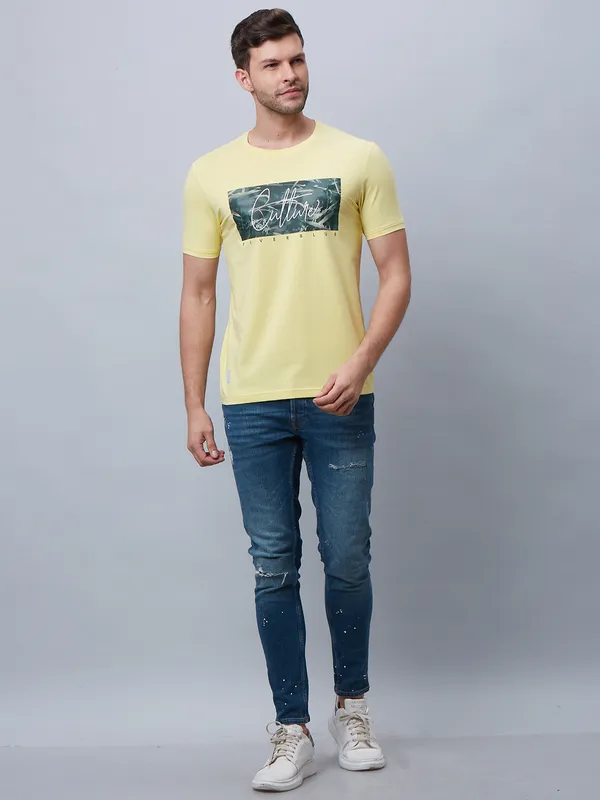 River Blue cotton yellow t shirt in printed