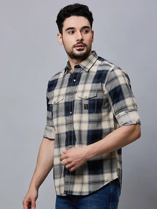 River Blue cream and blue checks shirt