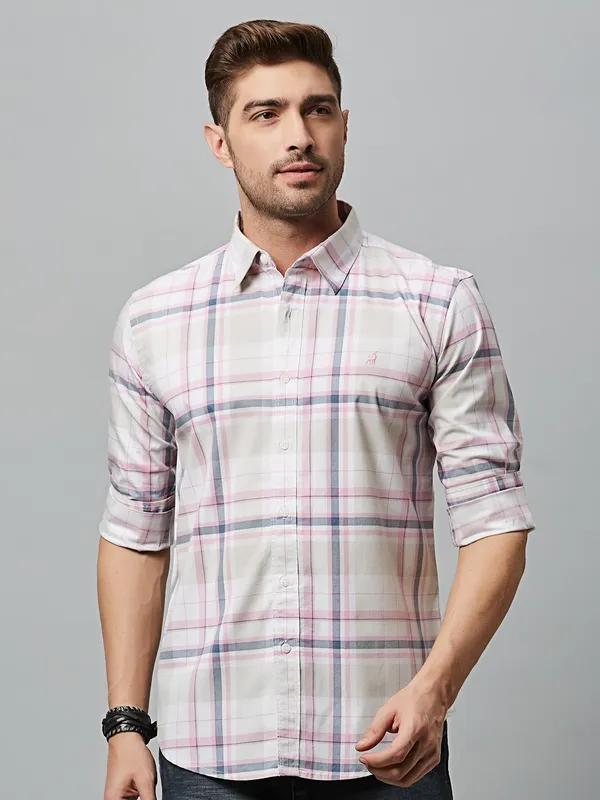 River Blue cream and pink checks shirt