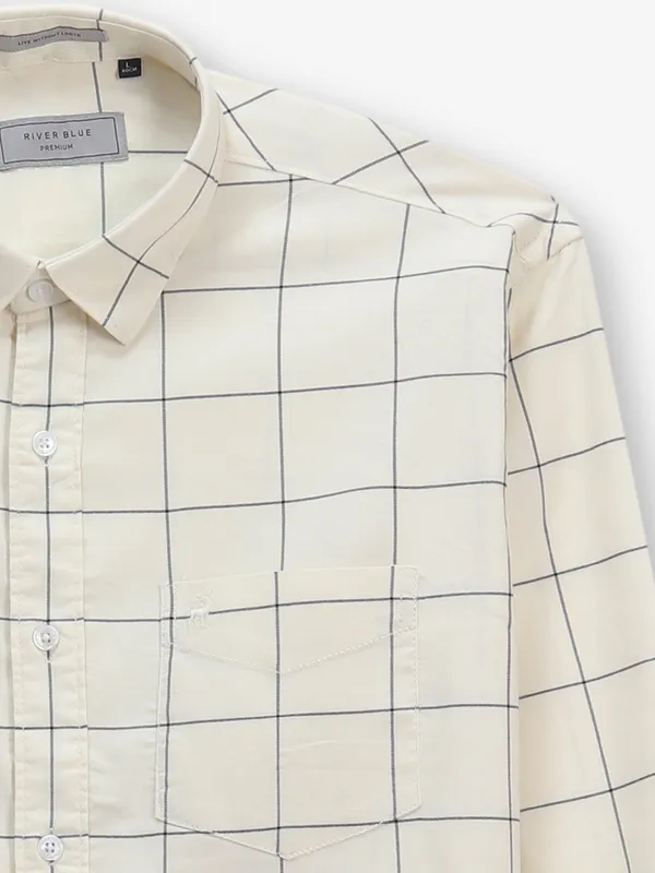 RIVER BLUE cream checks cotton shirt