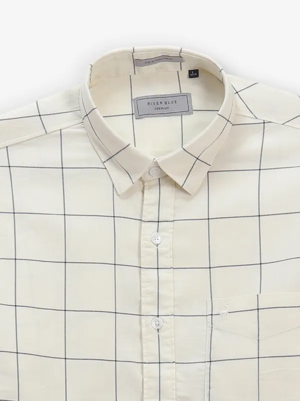 RIVER BLUE cream checks cotton shirt