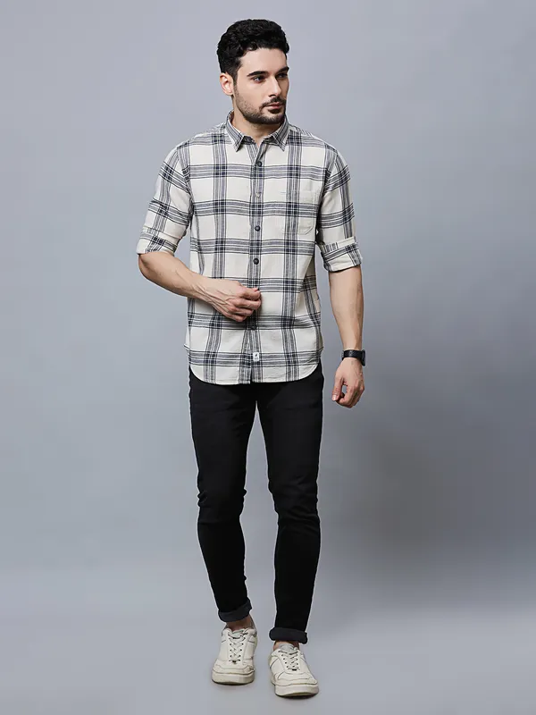 River Blue cream checks shirt