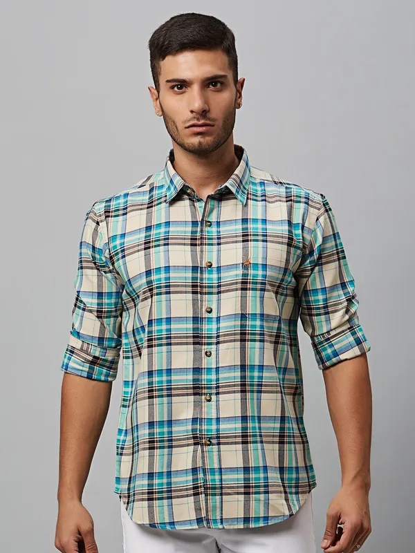 River Blue cream cotton checks shirt