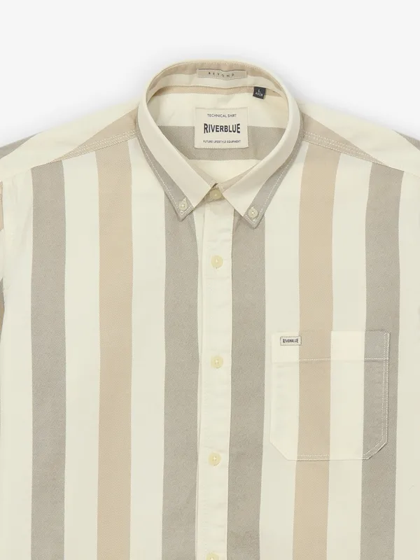 RIVER BLUE cream striped cotton casual shirt