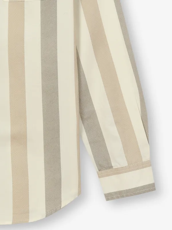 RIVER BLUE cream striped cotton casual shirt