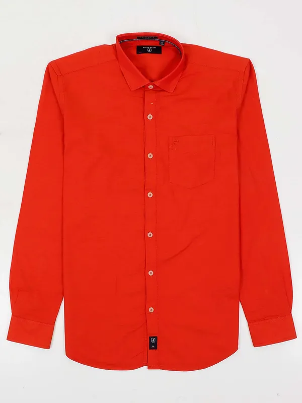 River Blue curve hem orange solid shirt