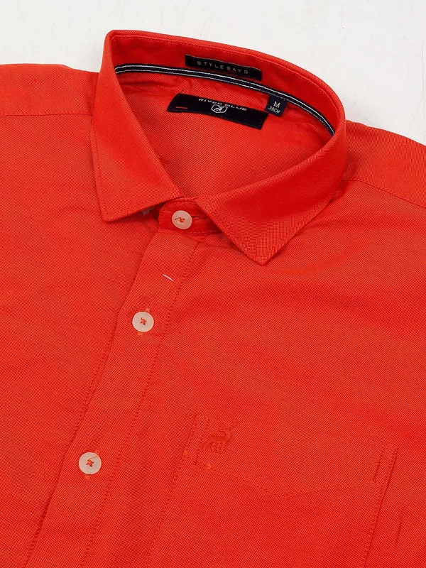 River Blue curve hem orange solid shirt