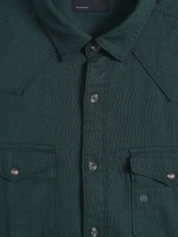 RIVER BLUE dark green plain cotton shirt