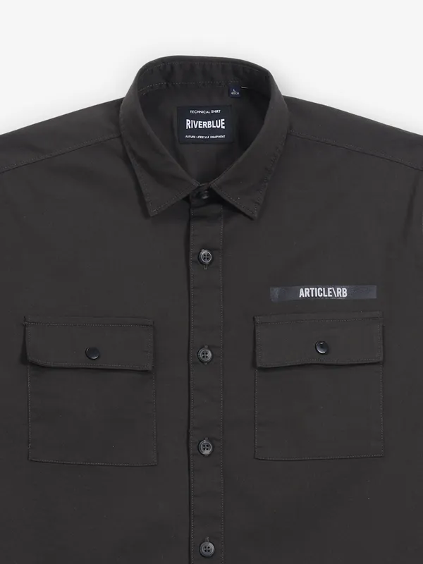 RIVER BLUE dark olive plain cotton shirt
