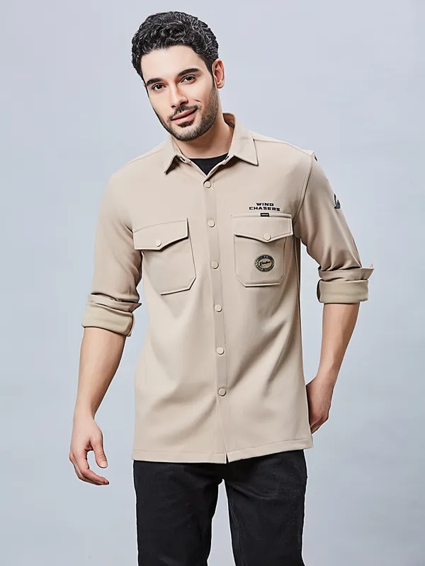 RIVER BLUE denim beige slim fit shirt