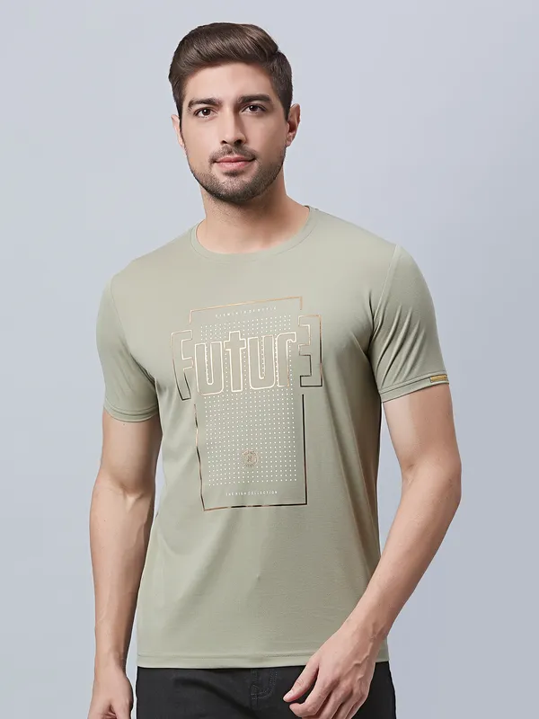 River Blue dusty green cotton printed t shirt