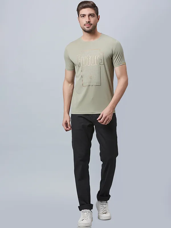 River Blue dusty green cotton printed t shirt