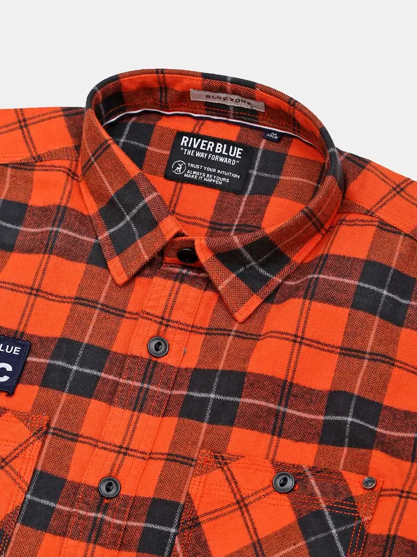 River Blue full sleeves orange checks shirt