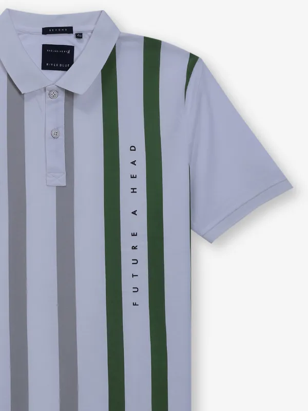 RIVER BLUE green and white stripe cotton t-shirt
