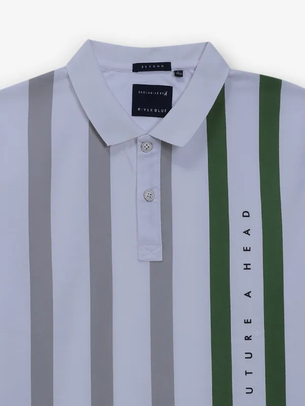 RIVER BLUE green and white stripe cotton t-shirt