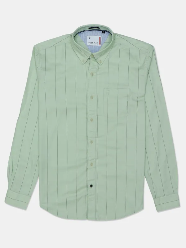 River Blue green casual stripe cotton shirt