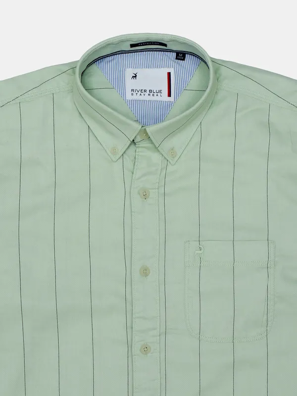 River Blue green casual stripe cotton shirt