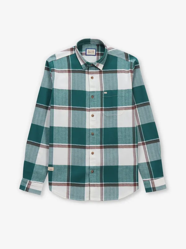 RIVER BLUE green checks cotton shirt