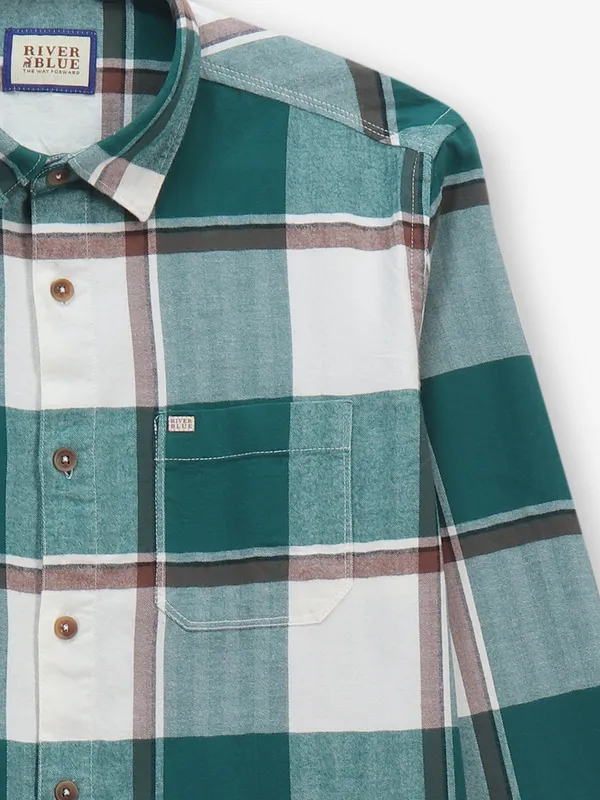 RIVER BLUE green checks cotton shirt