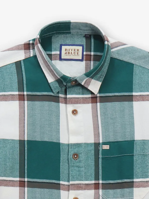 RIVER BLUE green checks cotton shirt