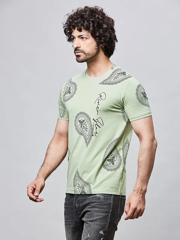 RIVER BLUE green cotton round neck t-shirt