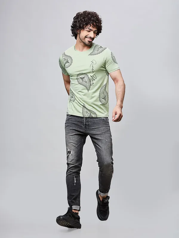 RIVER BLUE green cotton round neck t-shirt