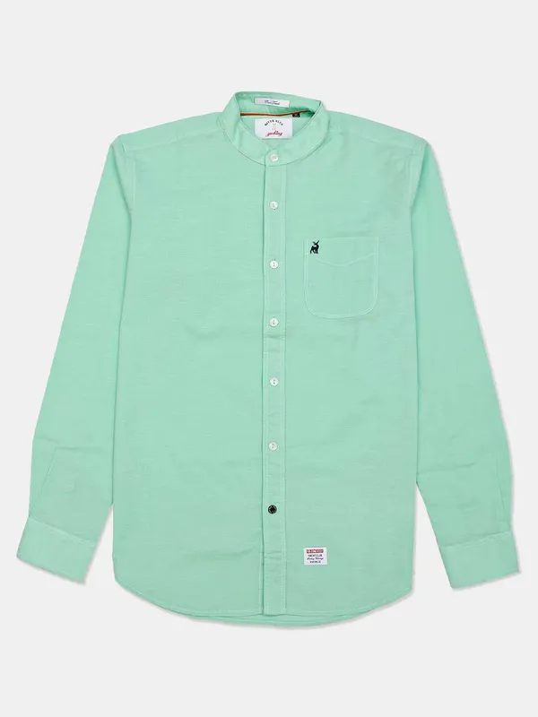 River Blue green slim fit solid shirt